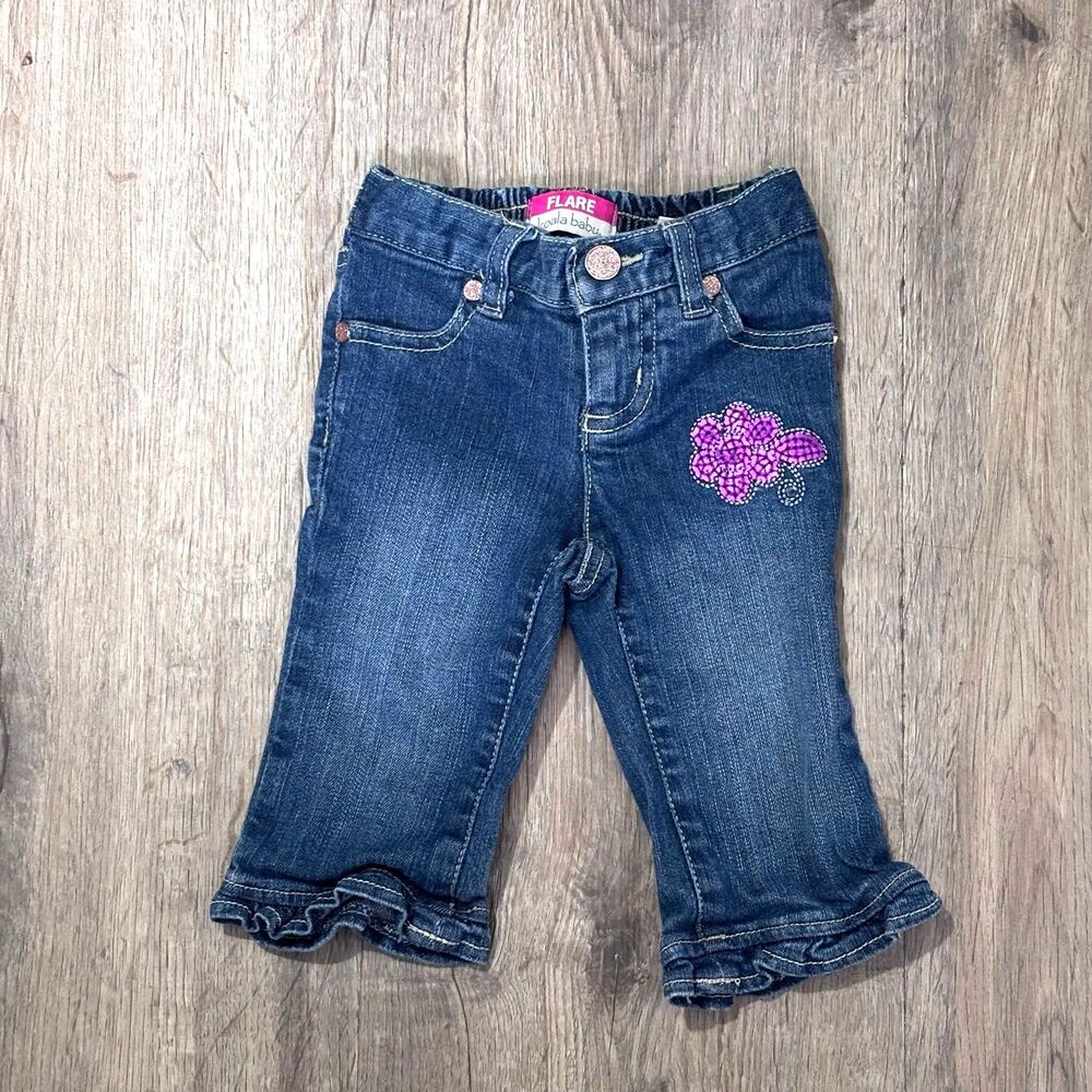 Koala Baby Vintage Infant Girls Sequin Floral Embroidered Flare Jeans Denim 6M